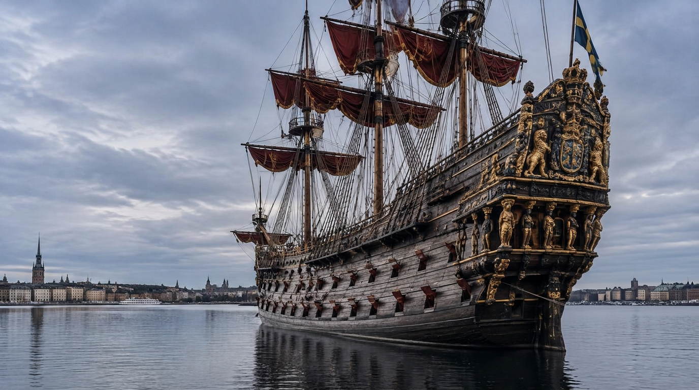 The Vasa warship moored outside the Vasamuseet in Stockholm
